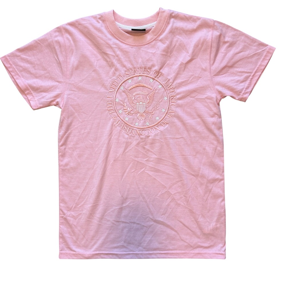 ANWA Pink United States of America Emblem Embroidered T Shirt Size small/Medium